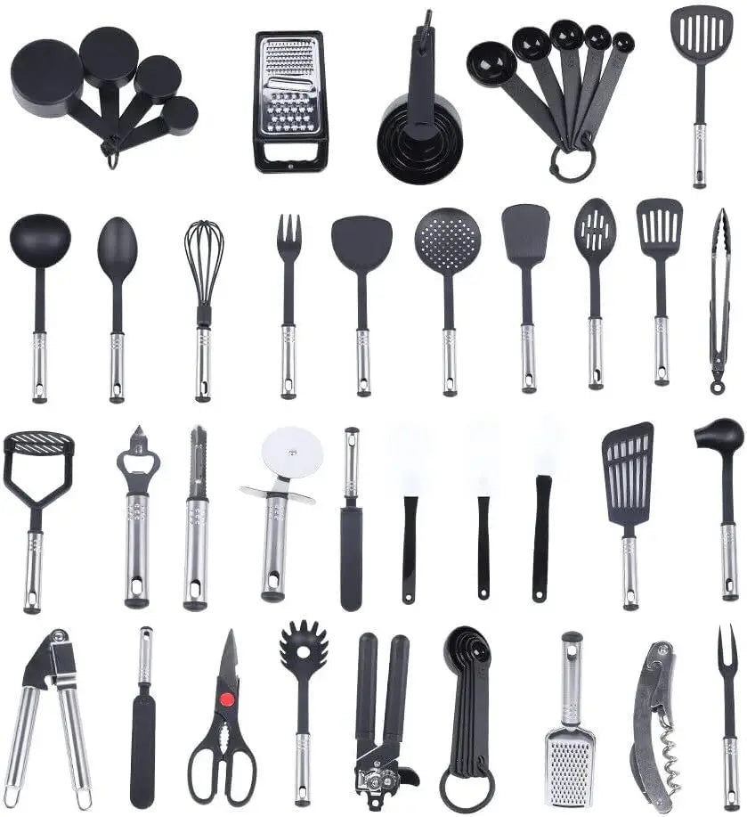 40 pçs utensílios de cozinha de aço inoxidável conjunto de utensílios de cozinha de náilon para cozinha cozimento mistura cozinha cozinhar