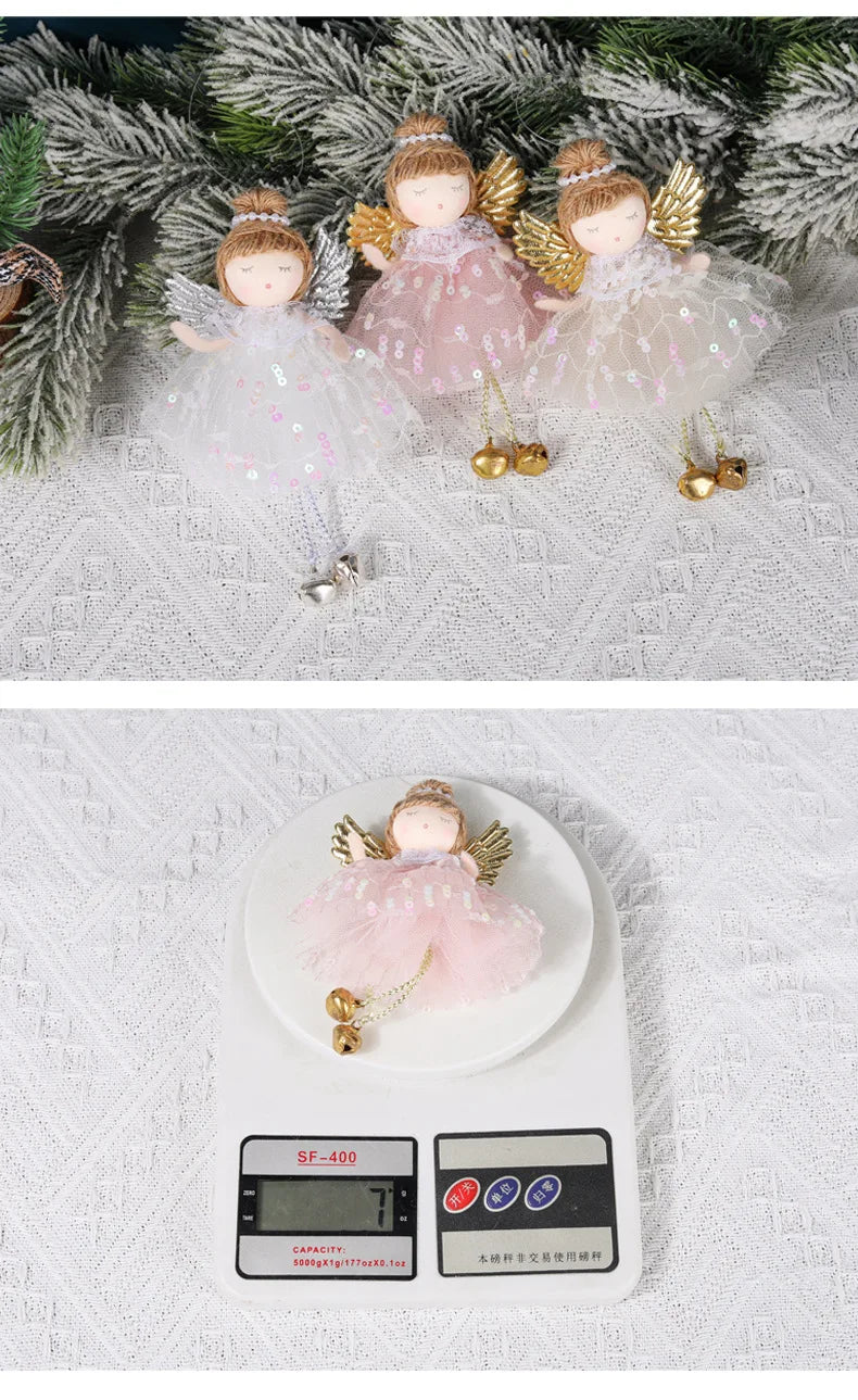 Natal Pendurado Malha Sequin Saia, Anjo Xmas Árvore Pingente Enfeites, Decoração de Casa, Noel, Presentes, 2022