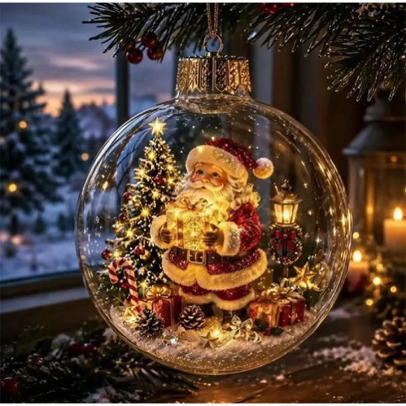 Nova Bola de Enfeite de Natal Transparente com Luzes, Decoração para Cenário Natalino, Brinquedo para Pendurar na Árvore de Natal, Diorama de Inverno, Enfeite para Janela de Natal