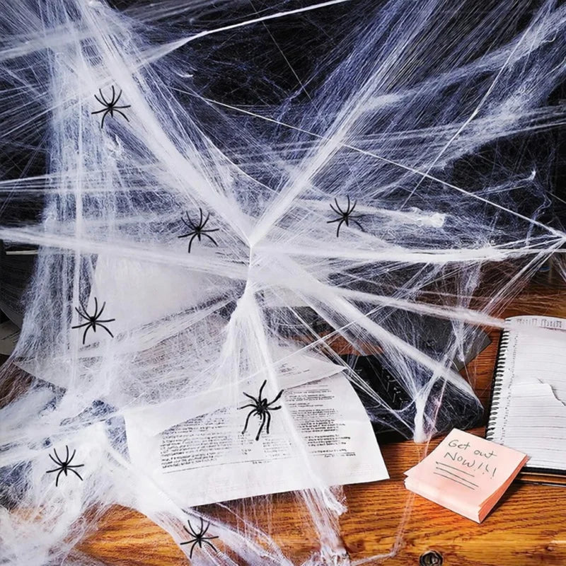 Decoração de Halloween Teia de Aranha Artificial Elástica Brilha no Escuro Adereços de Aranha Horror Gótico Decoração de Casa Assombrada Festa