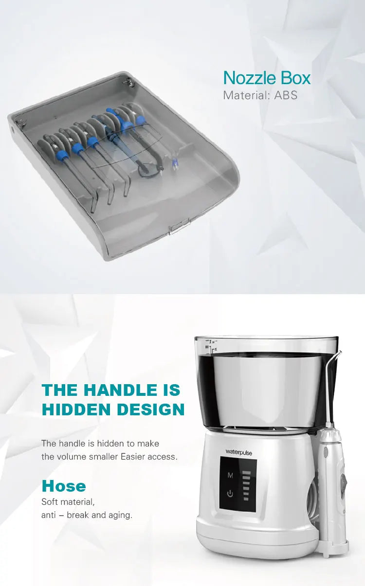 Fio dental de água + 6 pontas, massageador limpo de dentes, 20-120psi, higiene oral, irrigador dental de água, 1000ml, limpador de dentes