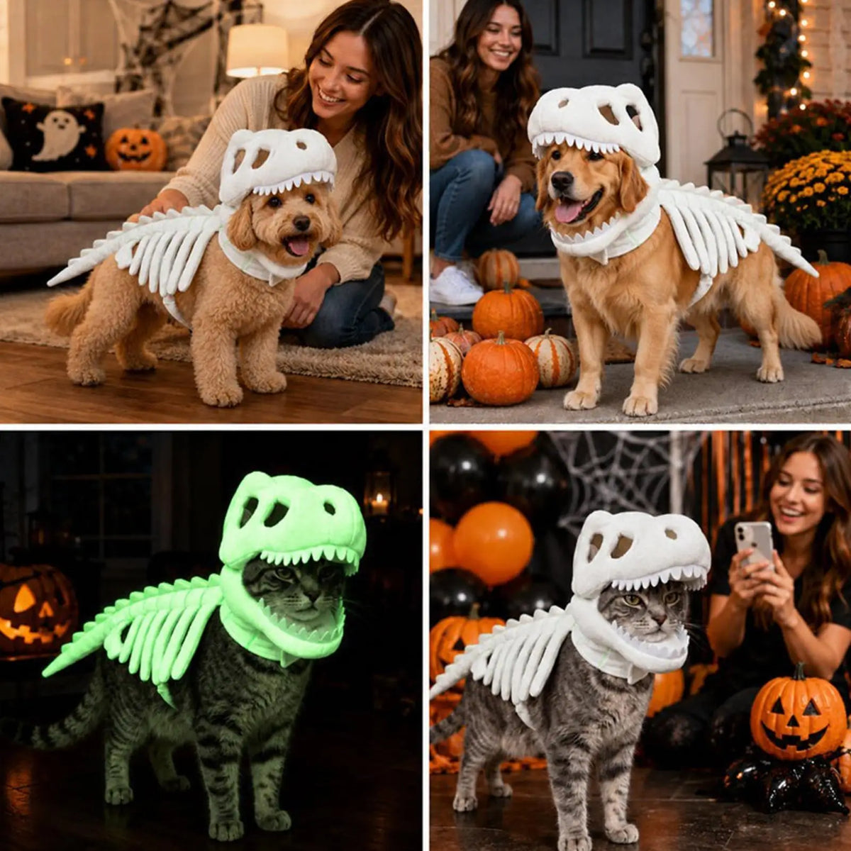 Fantasia de Esqueleto de Dinossauro para Gatos, Roupas de Fantasia para Animais de Estimação, Fantasia de Dinossauro para Festa de Halloween