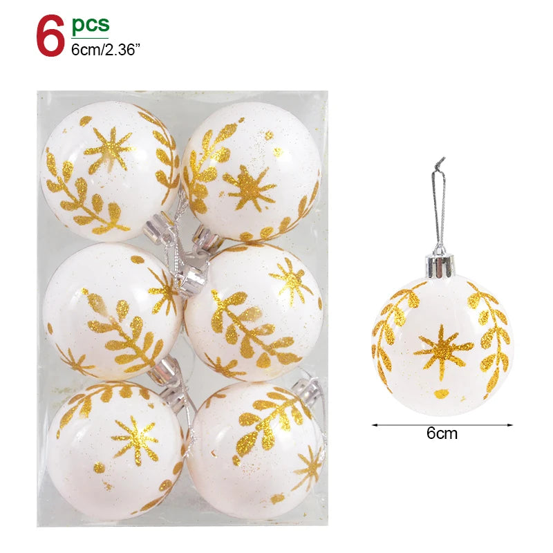 6 Peças/caixa Bolas de Natal de 6cm Enfeites Pendentes para Árvore de Natal Decorações de Natal para Casa 2026 Presente de Ano Novo