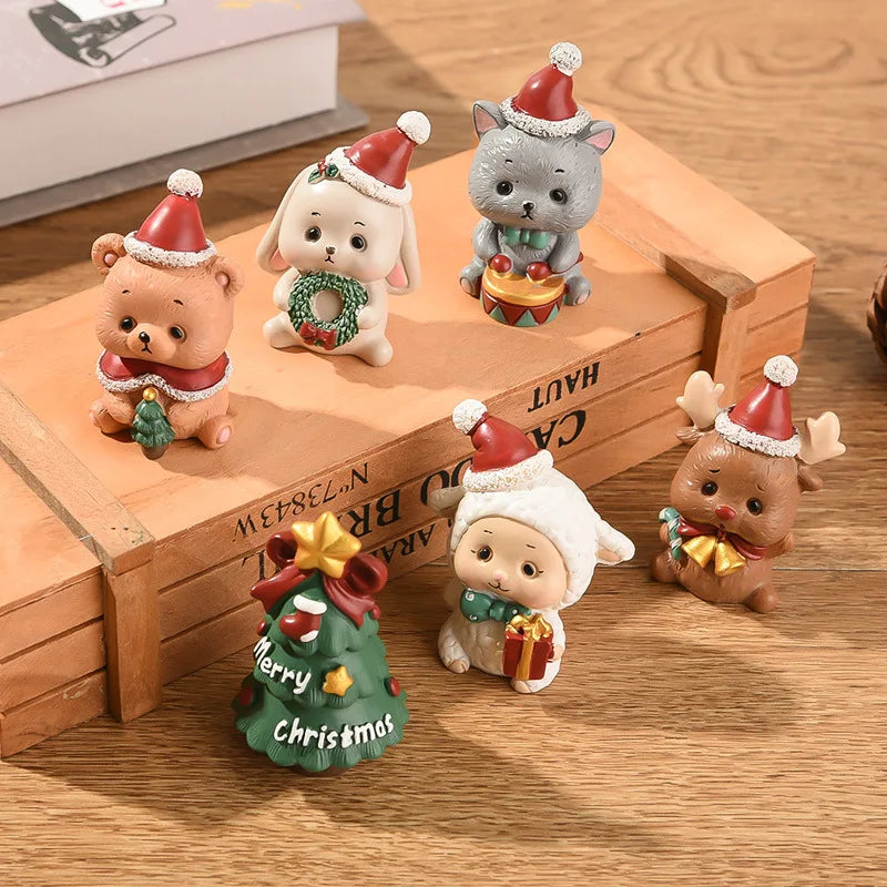 Natal resina família pequenos animais ornamentos criativo decoração para casa mini árvore de natal velho presente de natal