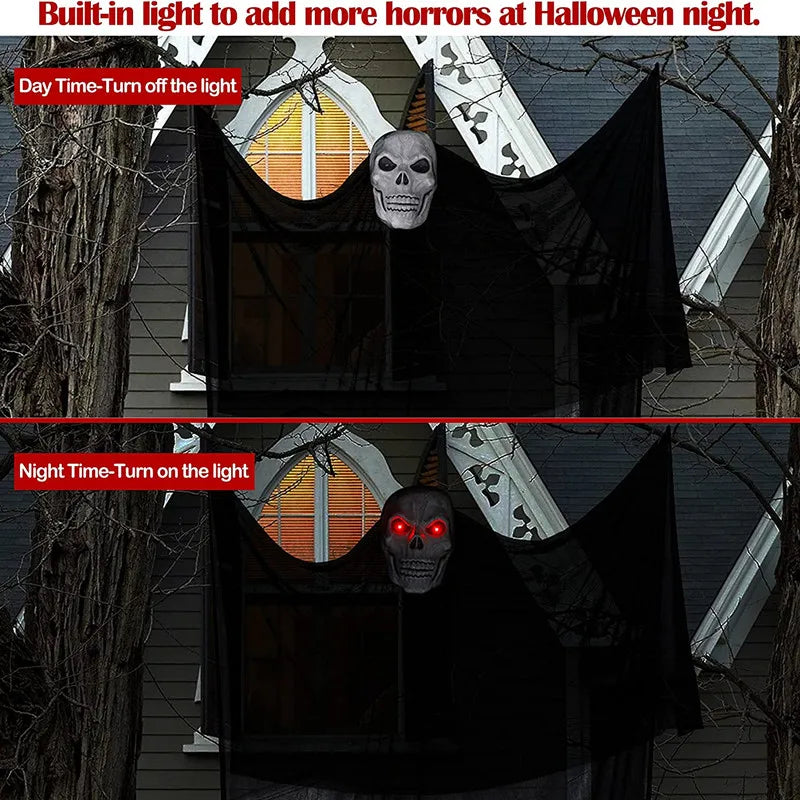 Crânio Suspenso Fantasma Para O Halloween, Decoração De Casa Assombrada, Som LED, Ornamento, Bar Interior E Exterior, Decoração De Festa De Halloween