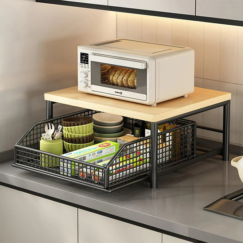 Organizador de Bancada de Cozinha – Prateleira Multiuso para Micro-ondas, Temperos, Máquina de Café e Impressora