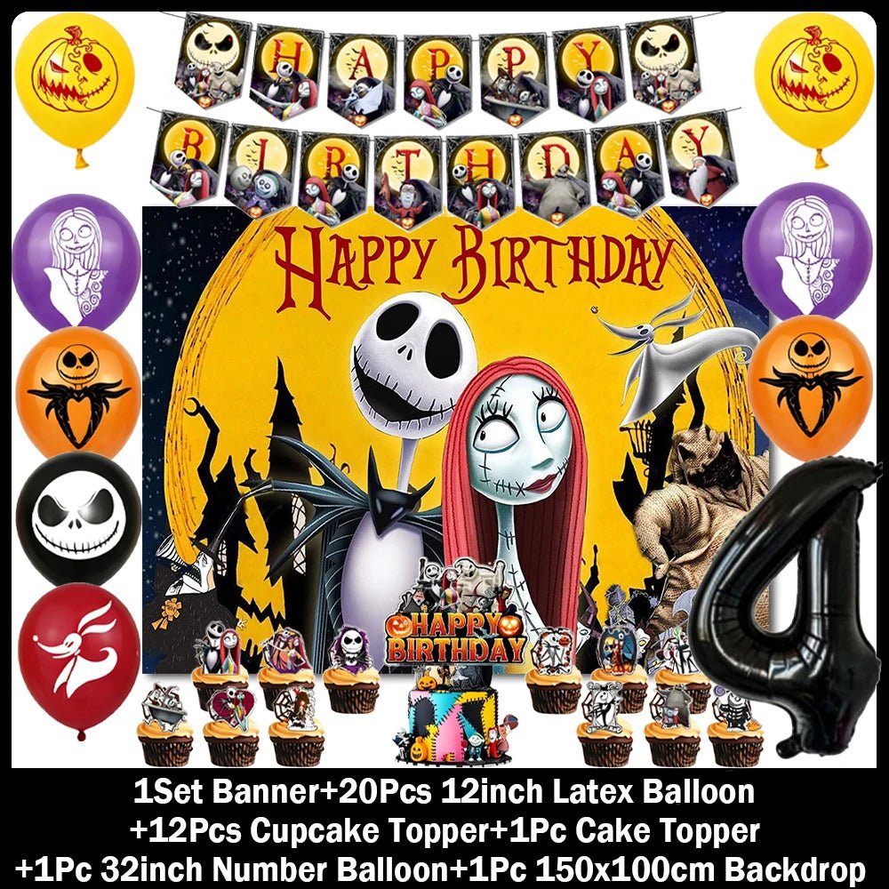 Decorações de Aniversário com Tema de Halloween, Painel de Fundo de O Estranho Mundo de Jack, Balões de Festa, Topos de Bolo - Kasa & Pet