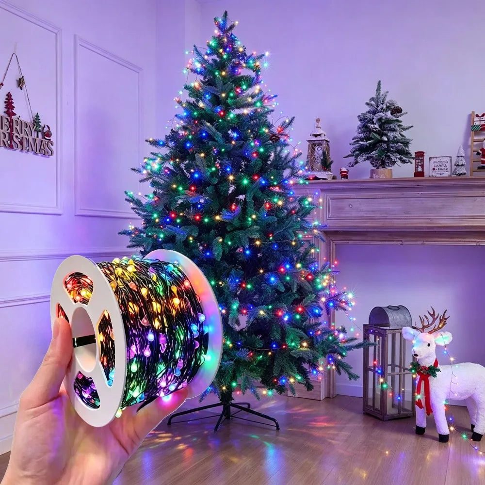 Decorações para Árvore de Natal, Luzes de Cordão à Prova d'Água para Exterior, Guirlandas de Ano Novo, Luzes LED Decorativas para Casamento e Decoração de Natal em Casa