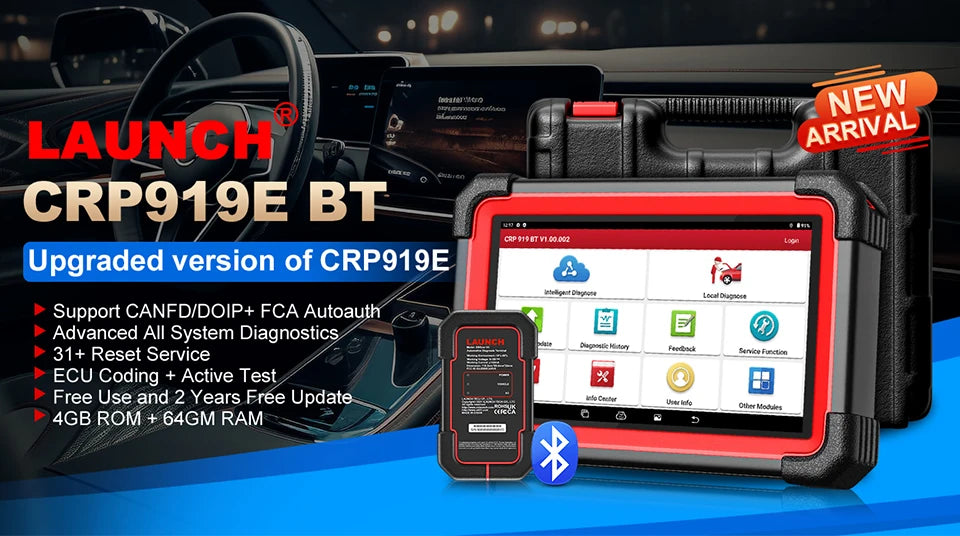 LANÇA X431 CRP919E BT OBD2 Scanner, ferramenta de digitalização bidirecional, adicionar PODE FD/DoIP Diagnóstico de todos os sistemas, com adaptador BT, codificação ECU