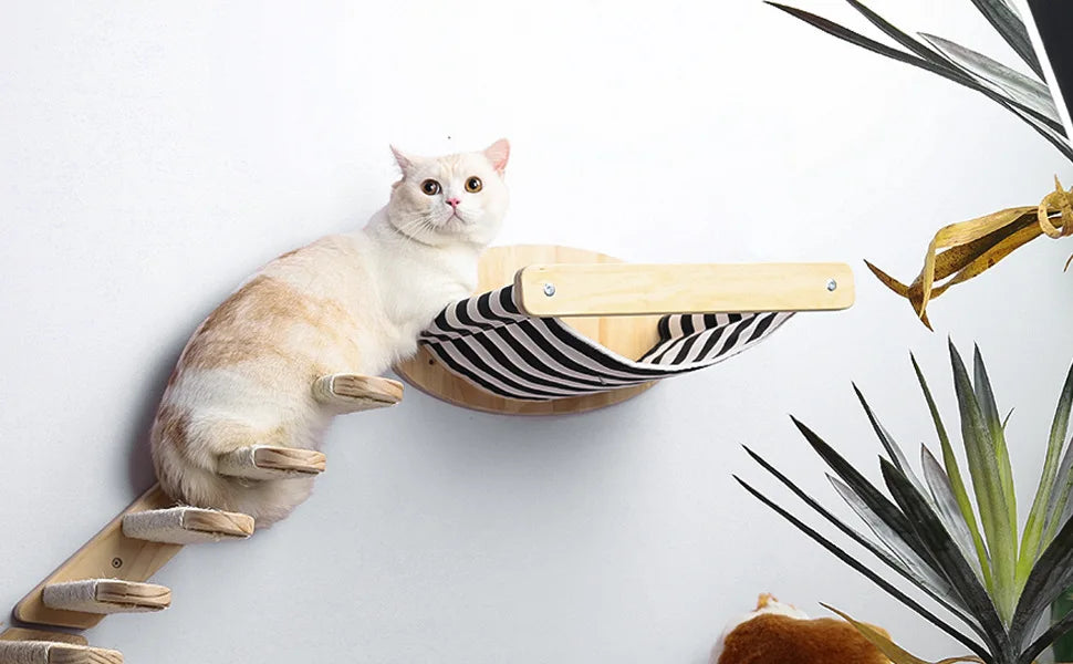 1pcCat Coçar Escalada Post Wall-montado Cat Hammock Bed Pet Móveis Kitten Wall Shelf Set Cat Perch Madeira Cat Tree House