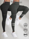 2PCS Women's High-Waisted Hip-Lift Leggings with Pockets, Skinny Stretch Solid Color Fitness Sports Pants for Daily Wear, Outdoors, and Running