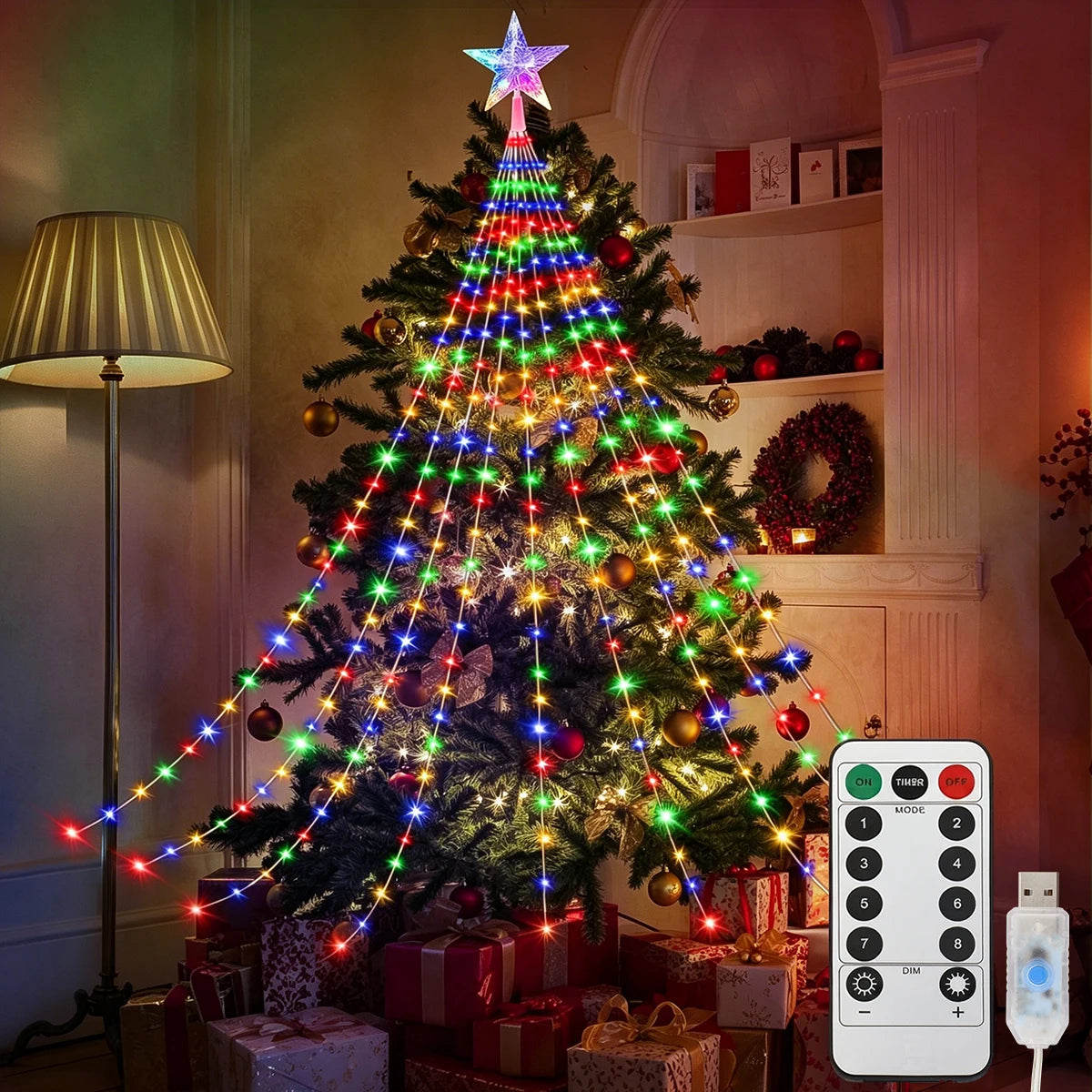 Luzes de Natal 203LED/282LED com 8 Modos, Luzes de Fada à Prova d'Água USB para Decorações de Interiores, Exteriores, Jardins, Casamentos e Festas