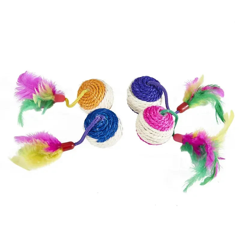 1 unidade de brinquedo para gato, bola de sisal para arranhar, brinquedo interativo de treinamento para filhotes e gatos de estimação, brinquedo com penas, brinquedos interativos para gatos.