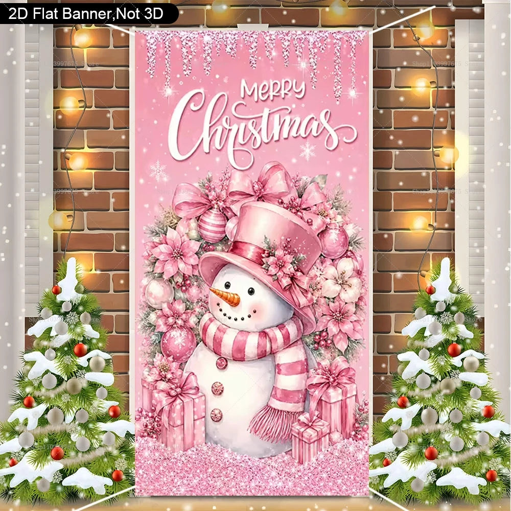 Capa de Porta de Natal com Design de Papai Noel, Rena, Árvore de Natal e Boneco de Neve, Banner Fotográfico, Decorações de Férias de Inverno, Capa de Porta Feliz Natal