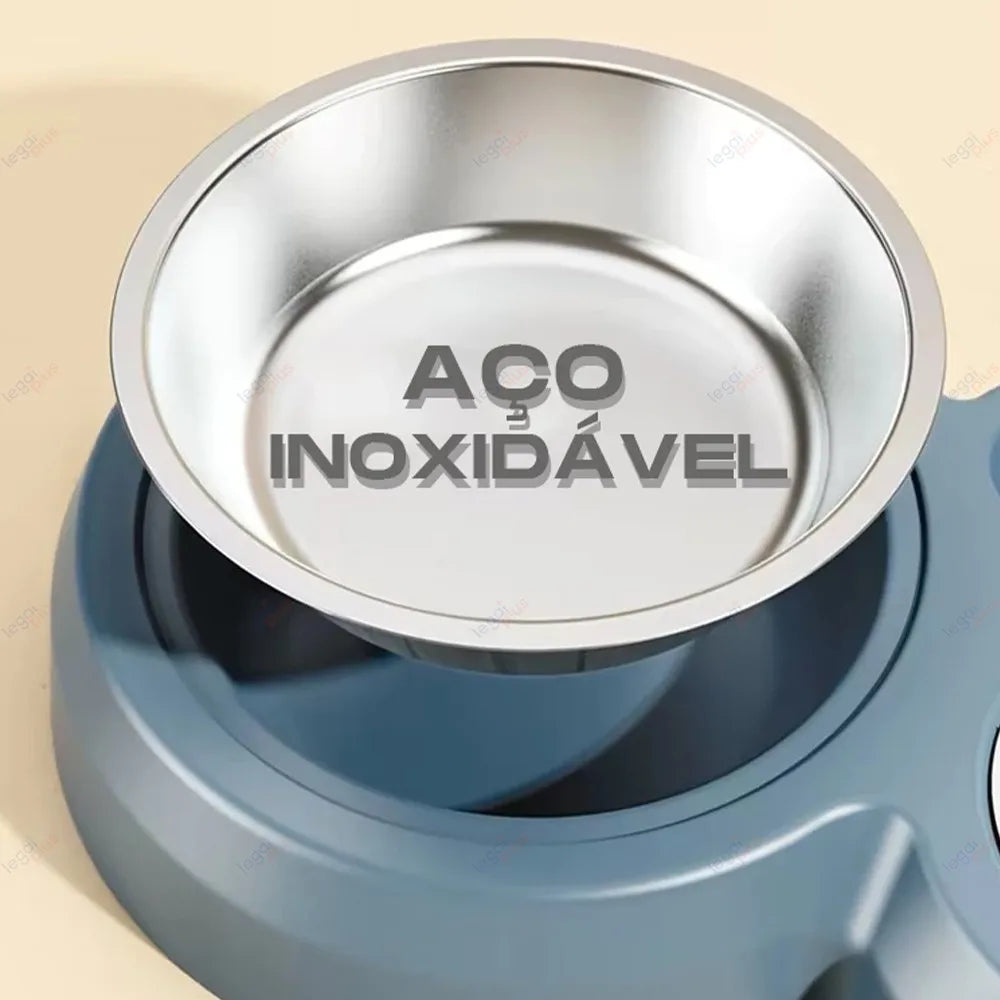 Comedouro Bebedouro Duplo Aço Inox Base Antiderrapante para Caes e Gatos Facil de Limpar