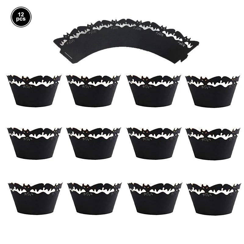 Halloween cupcake toppers assustador fantasma crânio abóbora bolo festa decoração aranha web cupcake envoltório festa de halloween decoração suprimentos - Kasa & Pet