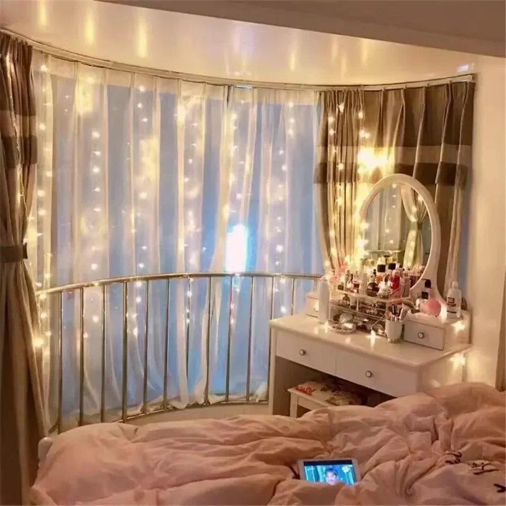 Ano novo 2026 lâmpada luzes de natal led fada string cortina luzes 8 modo remoto usb festão decoração natal para casa férias