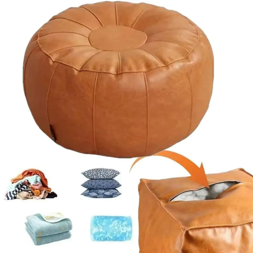 Banco de perna de armazenamento sem enchimento de couro pu, precisa de preencher roupas, pufe de armazenamento redondo, minimalista, nórdico, sofá, sala de estar