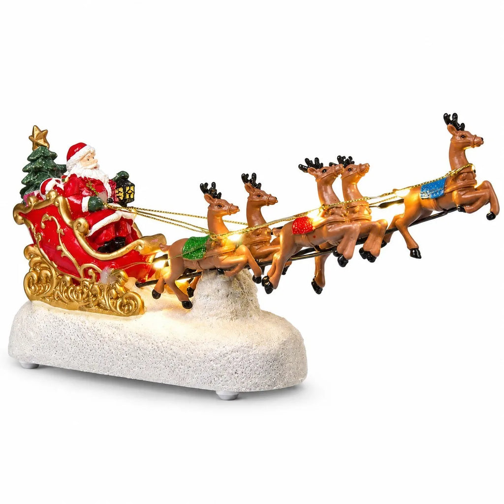 Decoração de Natal para a Casa: Vila Natalina com Trenó do Papai Noel, Rena e Lareira Iluminada e Musical, Presente de Natal para Mesa