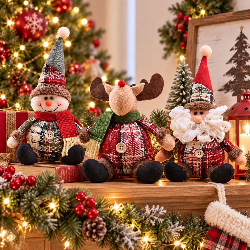 Bonecos de Natal para decoração de árvores, incluindo o Papai Noel, o boneco de neve e as figuras de renas, para decoração de casa, presentes de aniversário e para celebrar o Natal.