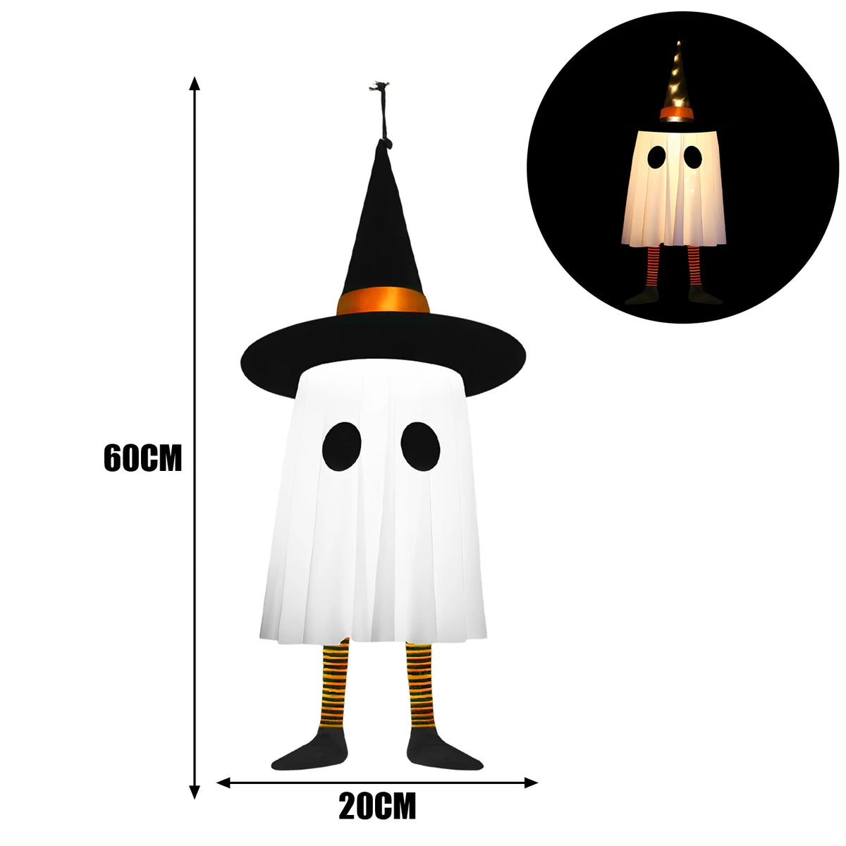 Decorações de Fantasmas Pendurados para Halloween, Luzes de Chapéu de Bruxa para Halloween ao Ar Livre, Fantasmas Brilhantes para Árvores de Jardim, Decoração de Halloween para Quintal
