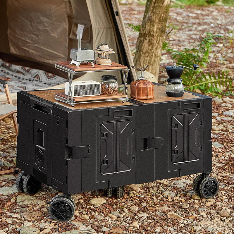 Carrinho de Camping para Exterior, Ferramentas de Piquenique, Mesa de Jantar Dobrável e Móvel para Carro, Carro de Camping Multifuncional