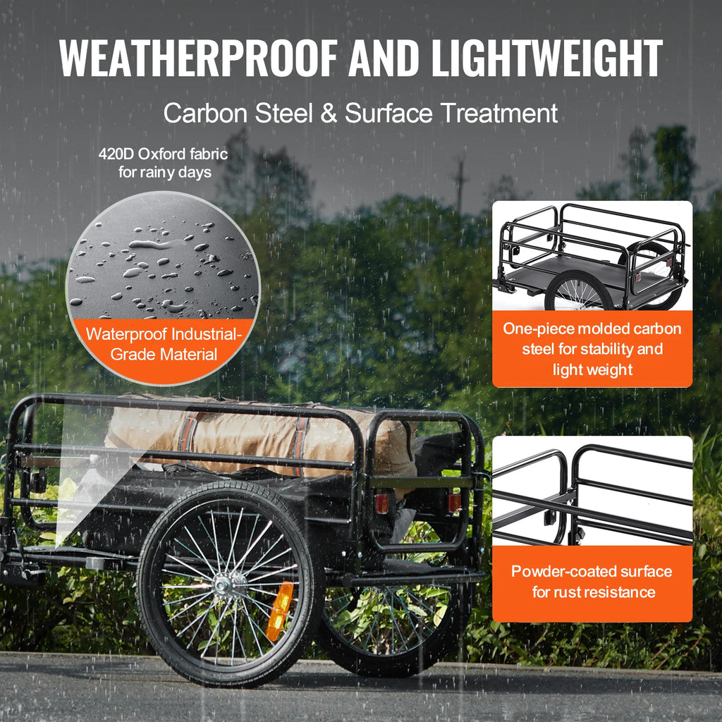 SucceBuy Carrinho de vagão dobrável para bicicleta, trailer de carga de bicicleta de 160 libras com engate universal, armazenamento compacto, adequado para rodas de bicicleta de 22 "-28"