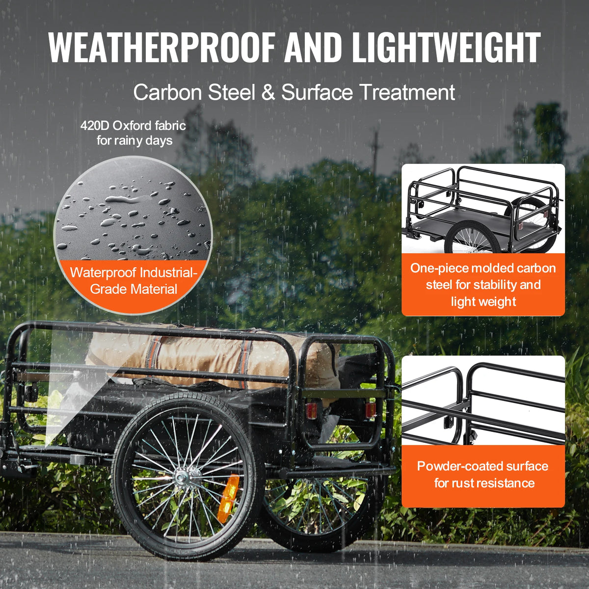 SucceBuy Carrinho de vagão dobrável para bicicleta, trailer de carga de bicicleta de 160 libras com engate universal, armazenamento compacto, adequado para rodas de bicicleta de 22 "-28"