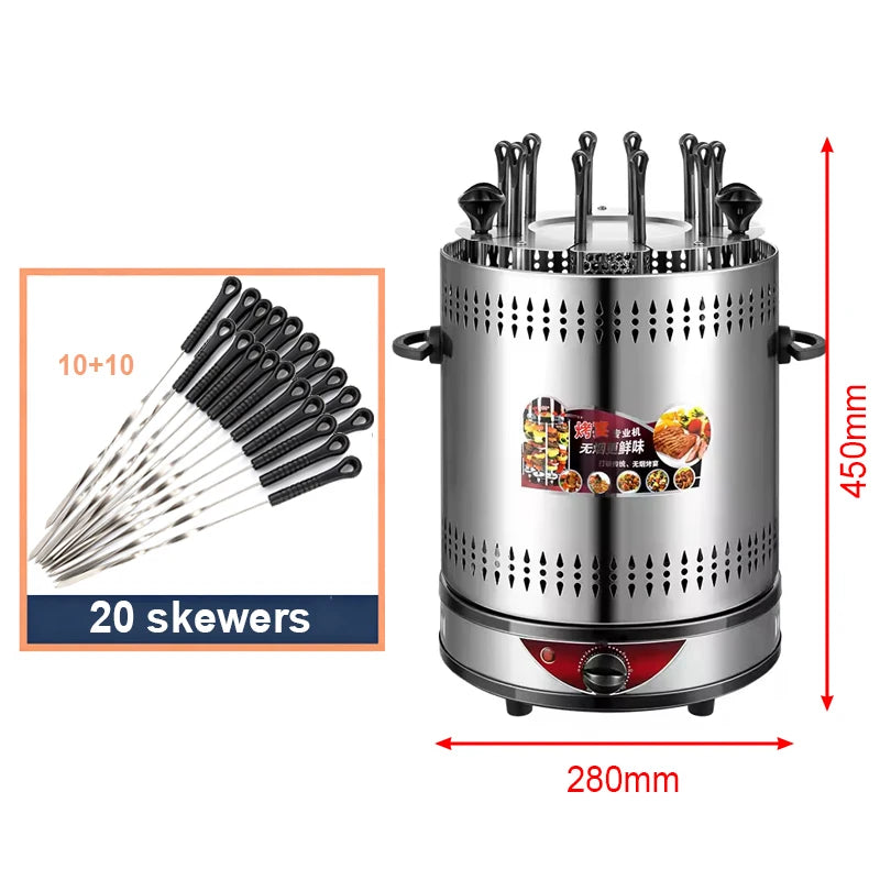 Grelhador Elétrico para Churrasco com 6/8/10 Espetos, Grelhador Vertical Rotativo Automático com Temporizador, Ferramenta para Churrasco sem Fumaça, Máquina Rotativa para Espetos de Kebab