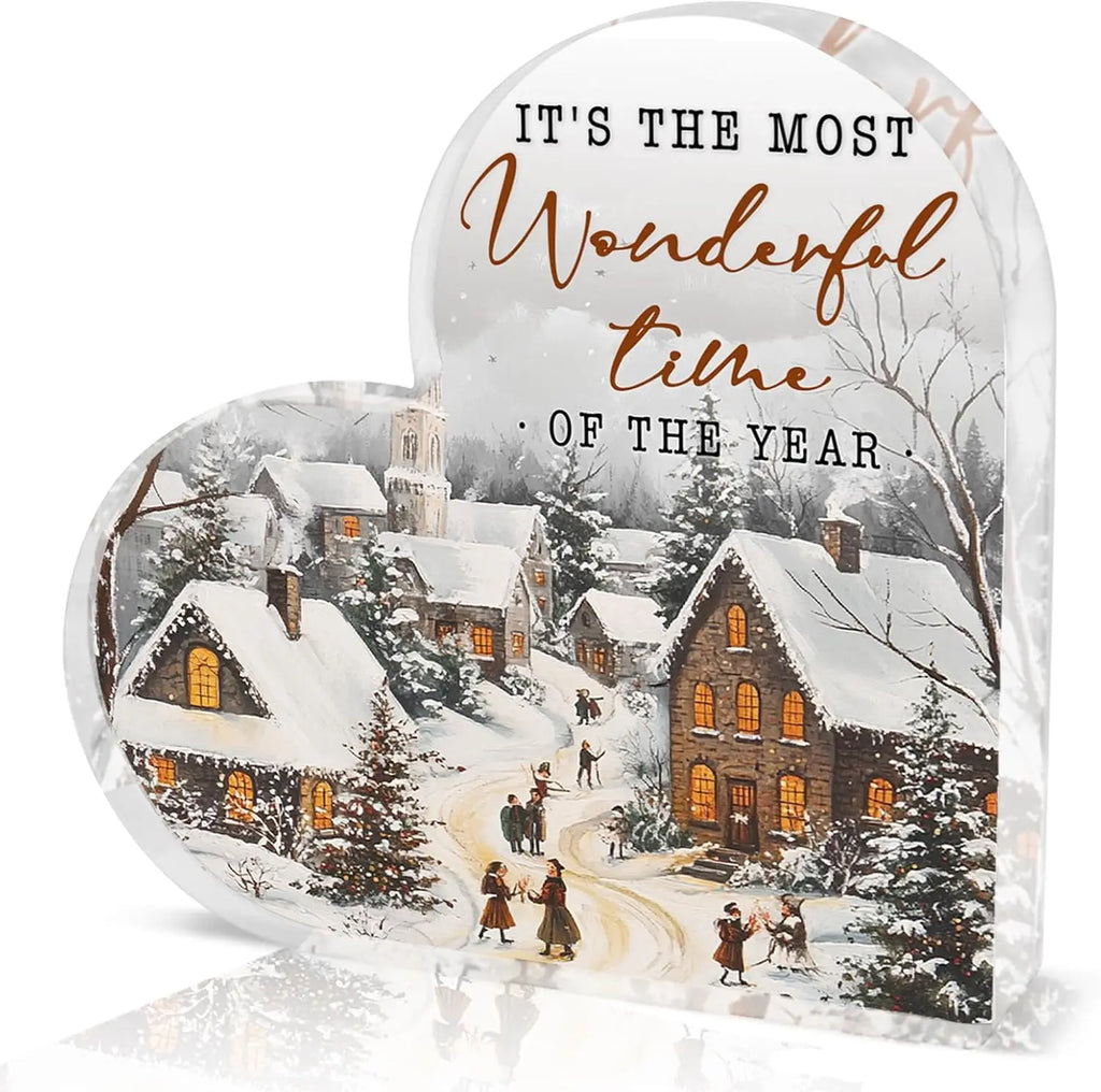 Decorações de mesa de inverno, presentes de Natal - é o tempo mais maravilhoso do ano - Decorações de férias em forma de coração acrílico, C
