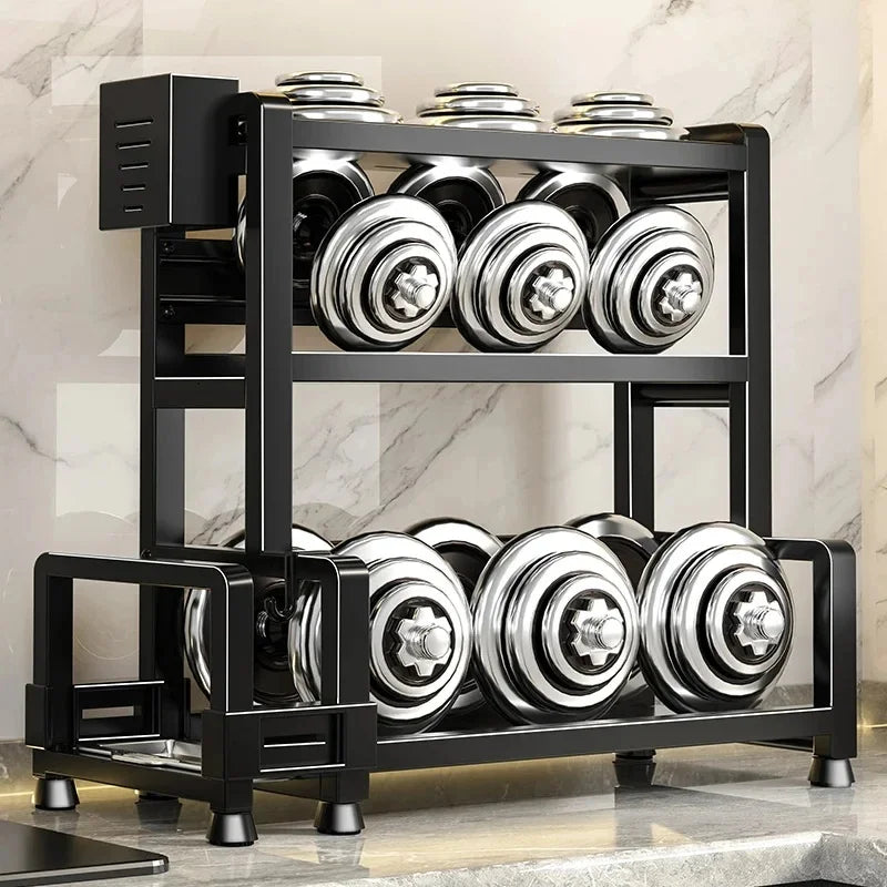 Organizador de Temperos para Cozinha, Suporte de Metal Ajustável de 3 Níveis com Ganchos para Facas, Preto