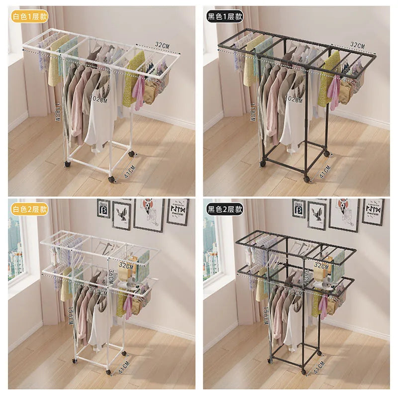 Varal de Chão com Rodas para Roupas - Cabideiro Branco para Secagem de Roupas