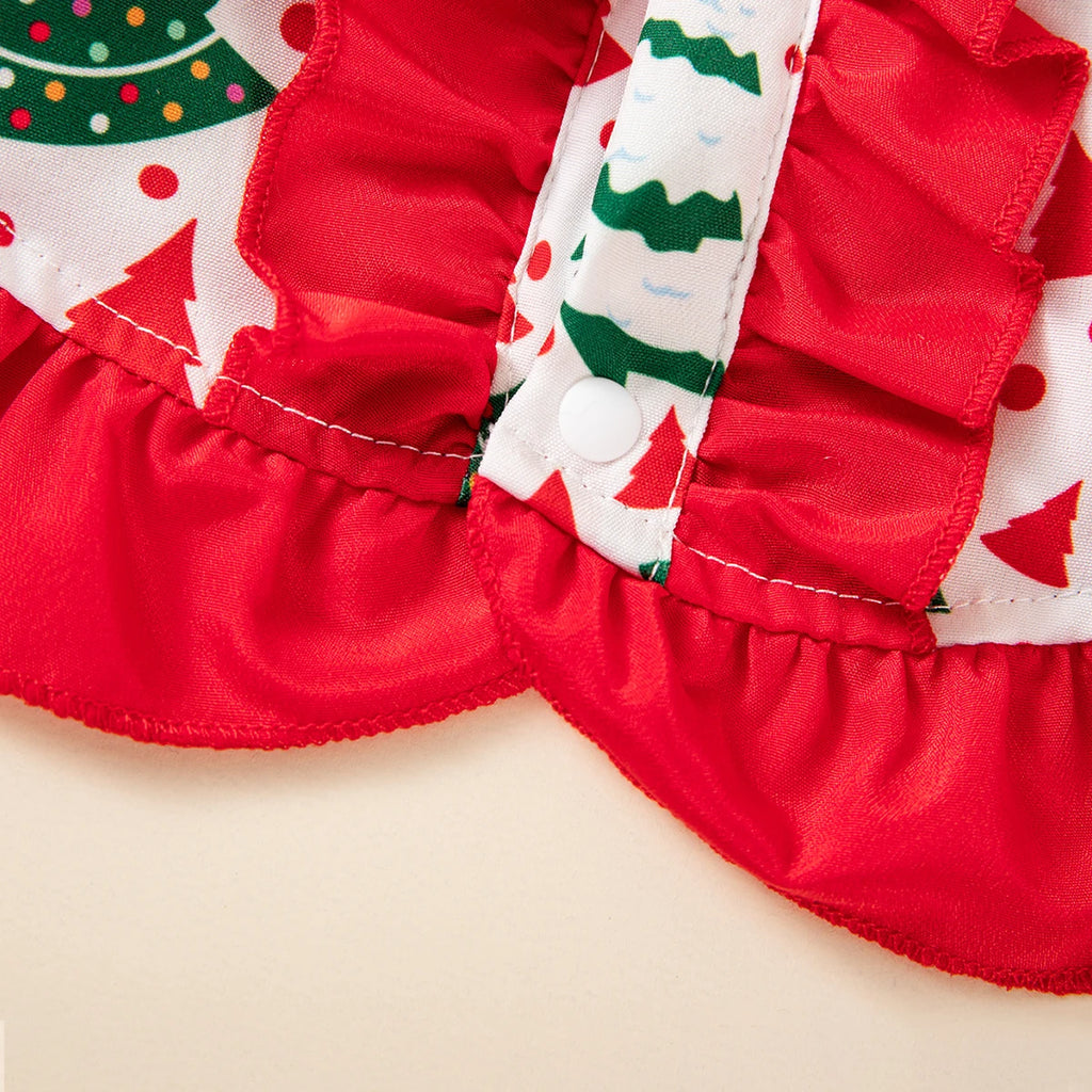 Vestido de Natal para Pets com Estampa de Árvore de Natal, Saia com Babados, Roupa de Festa para Cães e Gatos de Pequeno e Médio Porte, Fantasia Fofa para Pets