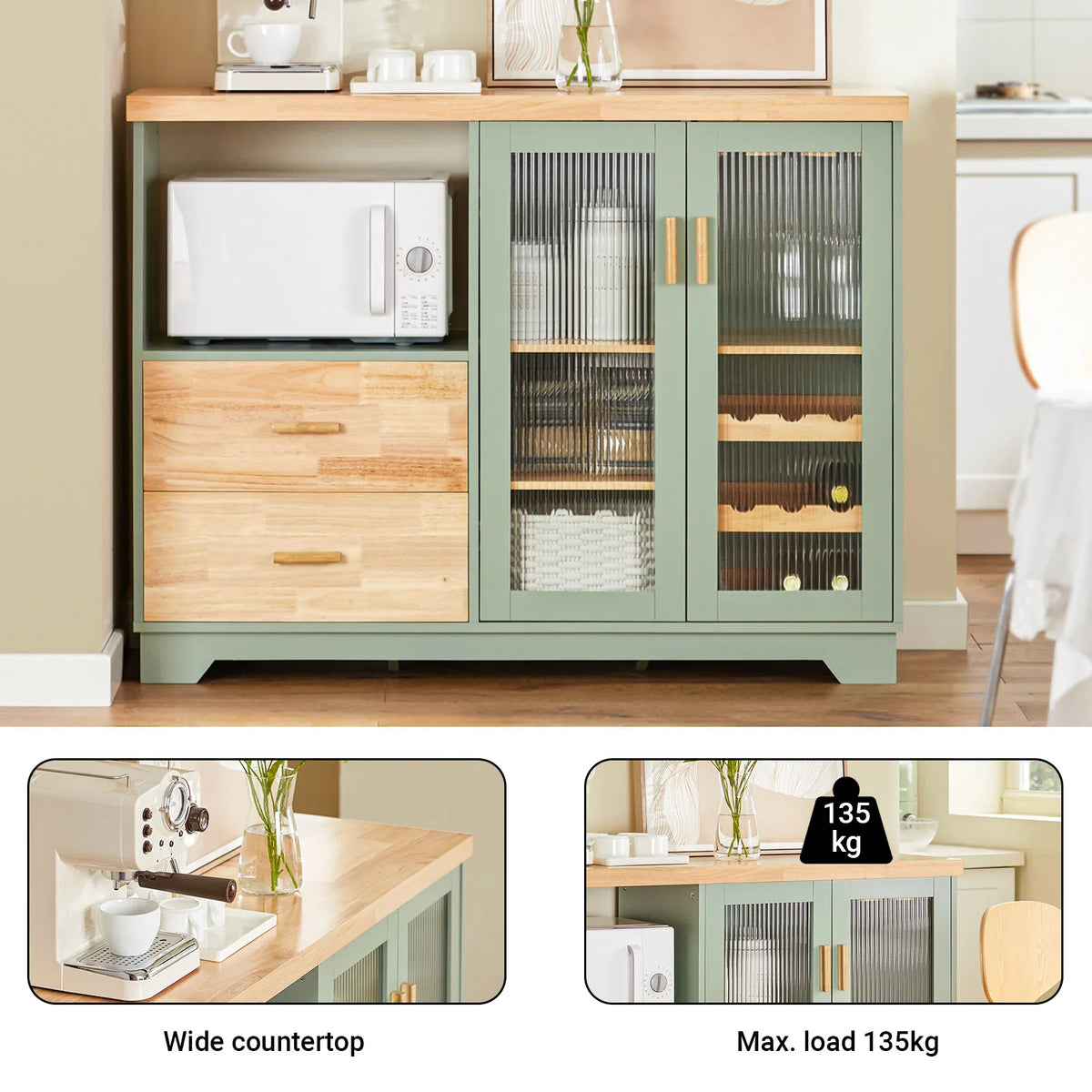 SoBuy FSB81 Buffet Buffet com 2 portas de vidro Armário de cozinha Armário de corredor Armário lateral Armário de micro-ondas