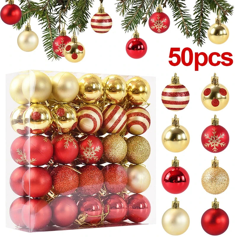 50 Pçs/caixa Bolas de Natal Ornamentos de Árvore de Natal Bola Xmas Pendurado Árvore Home Party Decor 2025 Presente de Ano Novo Noel Navidad