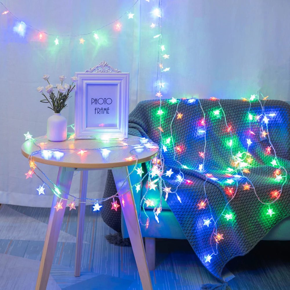 Led estrela luzes de fadas ao ar livre luzes corrente guirlanda lâmpada luzes da corda festa casa casamento terraço jardim decoração natal