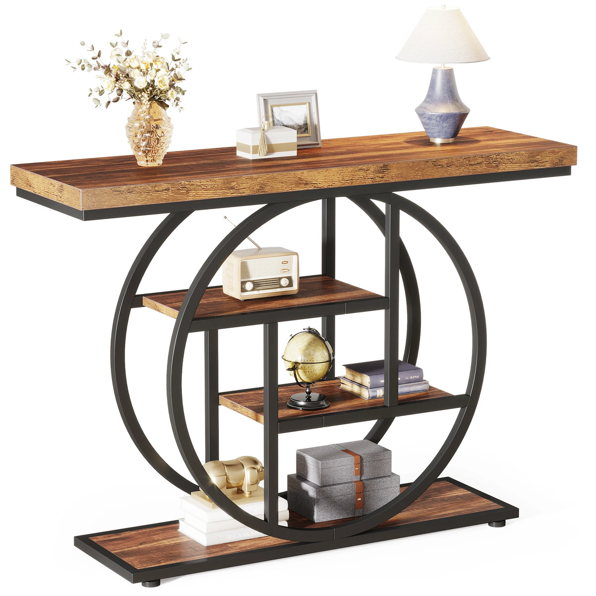 Industrial Entryway Console Mesa para Sala de Estar, Foyer Corredor Mesa para Entrada, 4-Tier Mesa, 41,3"