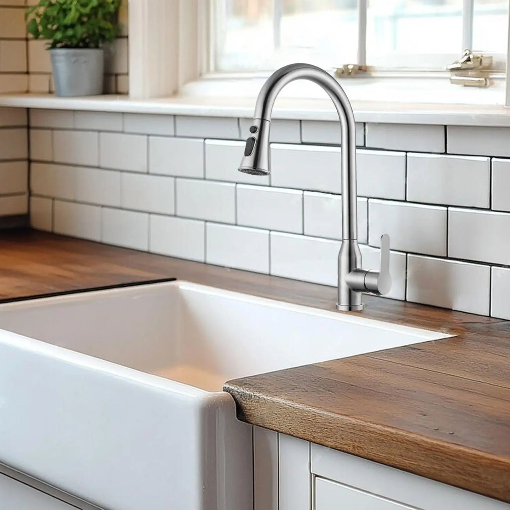 High Arc Single Handle Stainless Steel Brushed Nickel Kitchen Faucet with Pull Down Sprayer