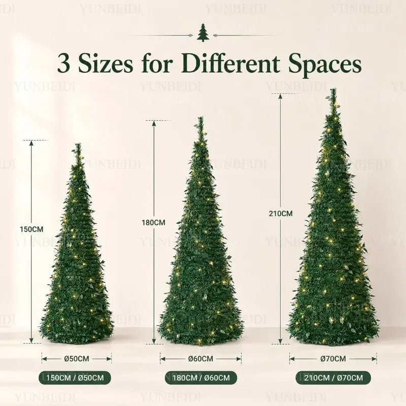 Árvores de Natal Artificiais com Luzes LED Decorativas, Tudo em Um, com Alturas de 1,5m a 2,1m, Decoração de Natal para Casa