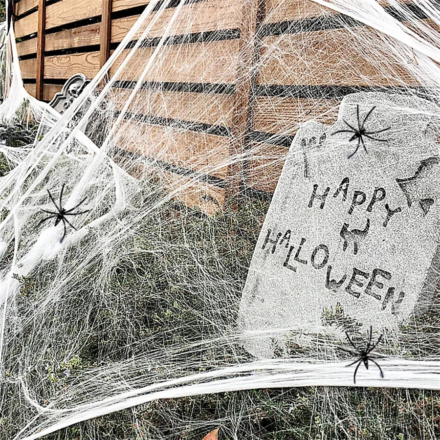 Decoração de halloween teia de aranha branca artificial elástica teia de aranha para o dia das bruxas assustador festa em casa adereços decoração de casa assombrada