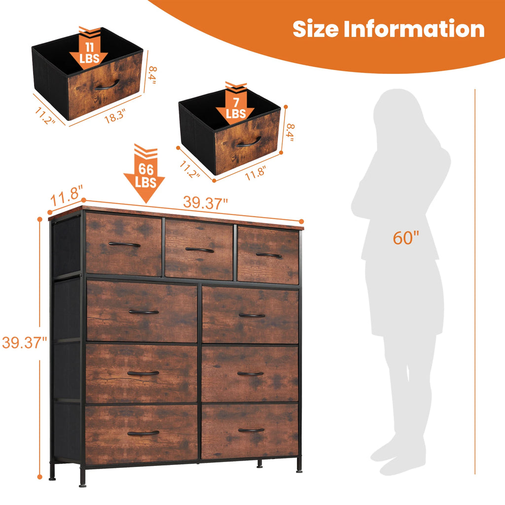 JHK Cômoda para quarto com 9 gavetas de armazenamento de tecido, guarda-roupa alto, organizador de peito, armário de roupas para adultos e crianças
