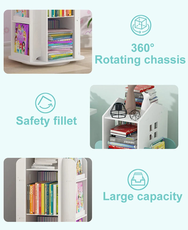【Breeins】Madre de casa infantil, estante rotativa, livros, brinquedos, organizador de armazenamento, prateleira, armário, decoração de casa