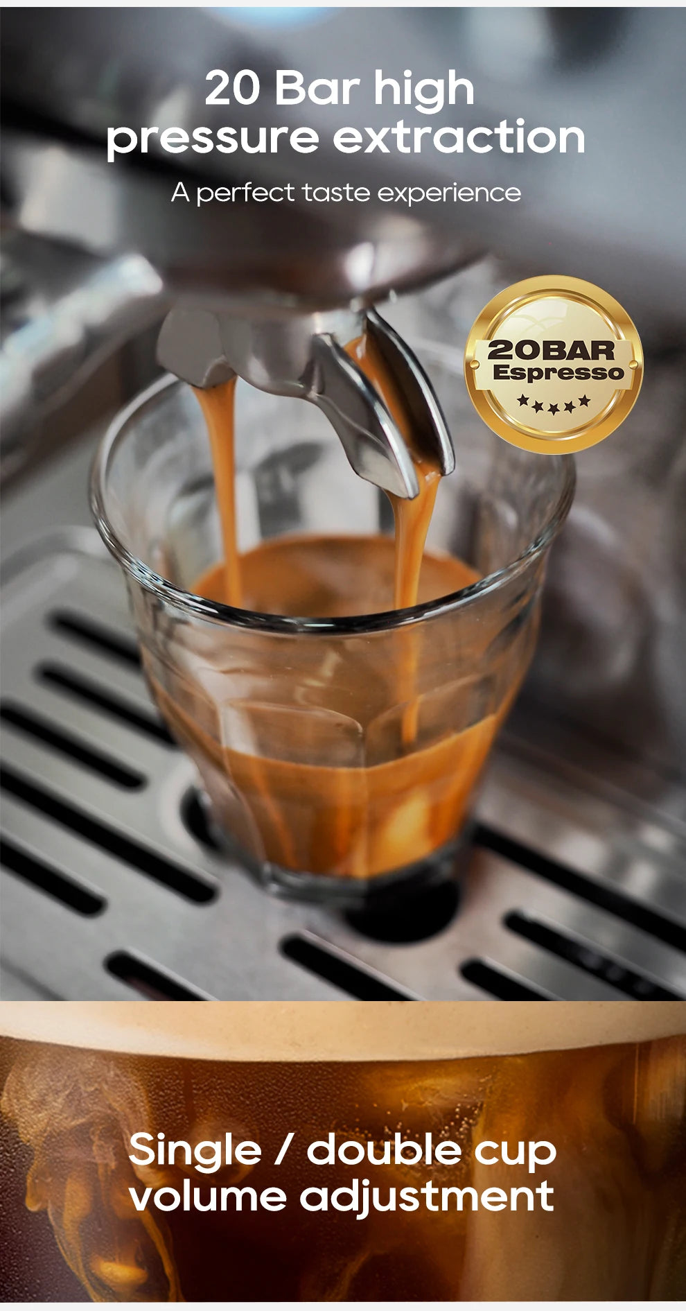 Hibrew 20bar semiautomática máquina de café expresso temperatura ajustável 58mm portátil frio/quente cafeteira metal caseh10a
