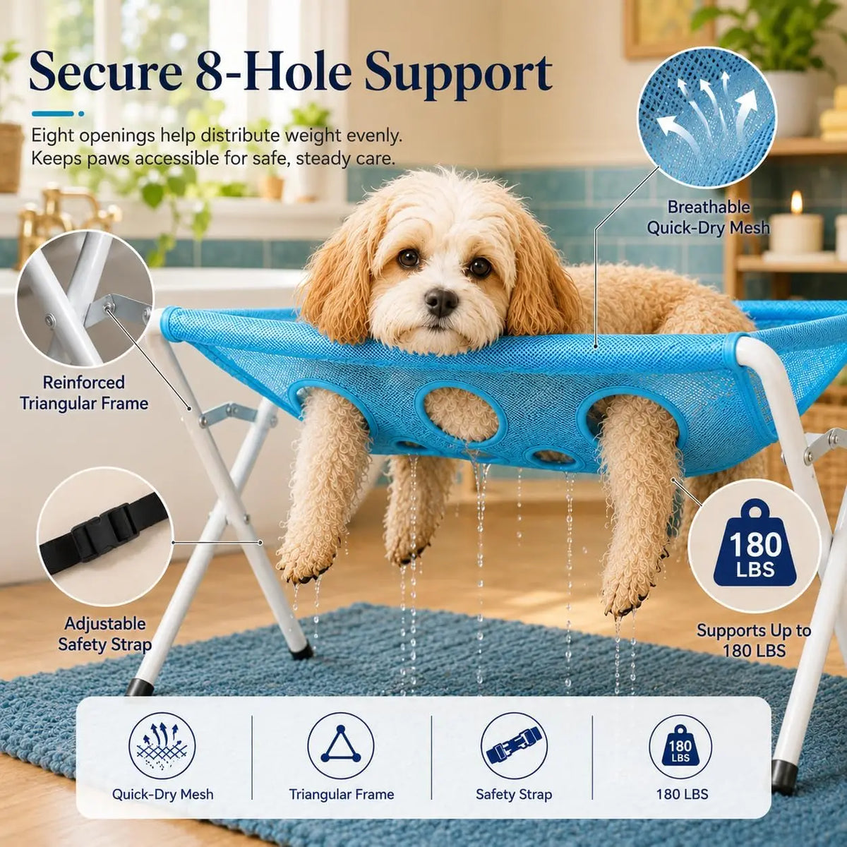 Rede de Banho Dobrável para Cães e Gatos, Suporte de Malha para Higiene, Banho e Corte de Unhas