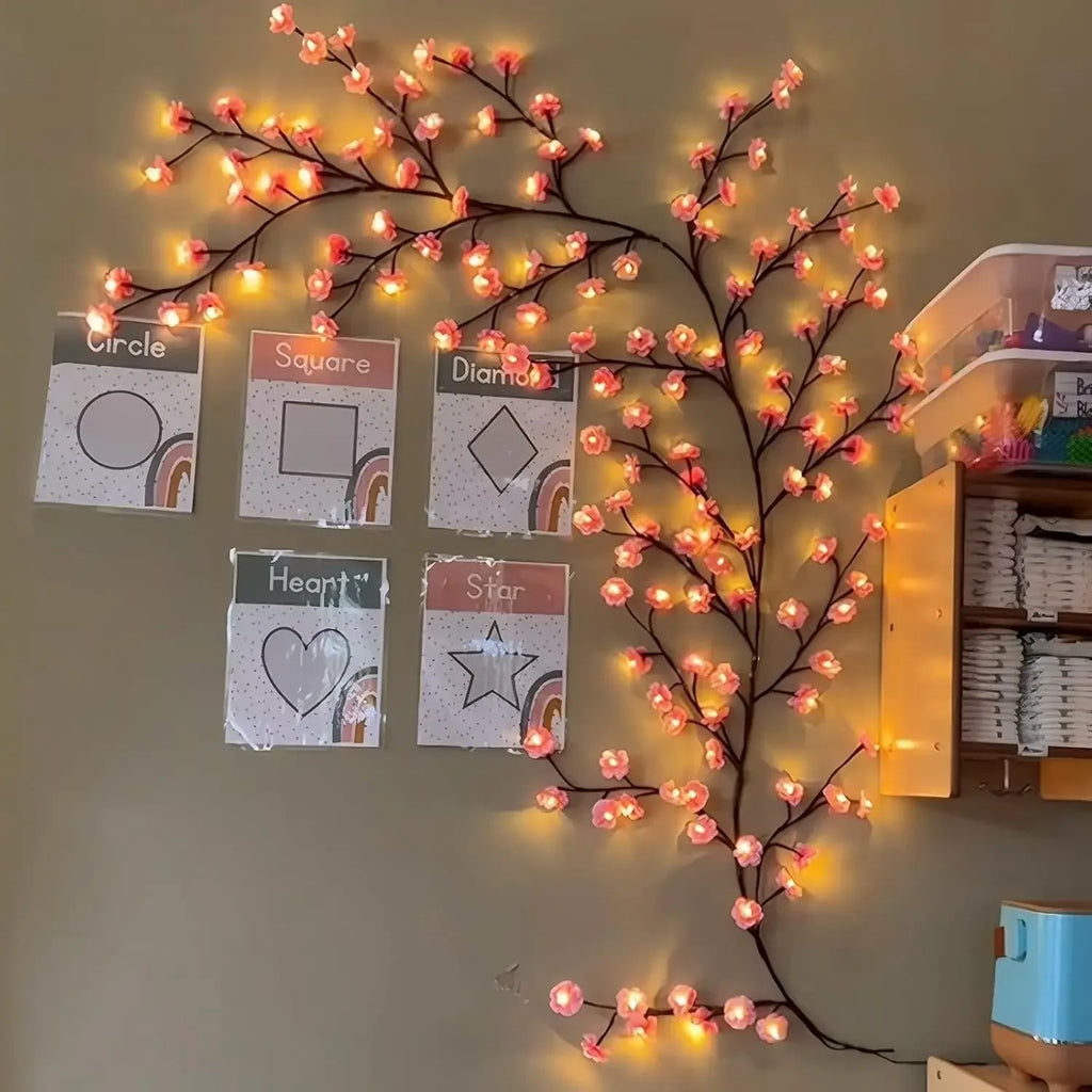Flor de cerejeira salgueiro videira galho decoração guirlanda natal interior casa parede porta cereja led ramo árvore luzes para decorações de parede
