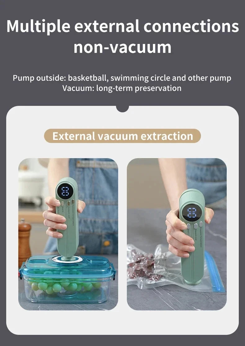 Máquina de Selagem a Vácuo Mini Sem Fio Totalmente Automática, Pequena e Portátil para Embalagem de Alimentos