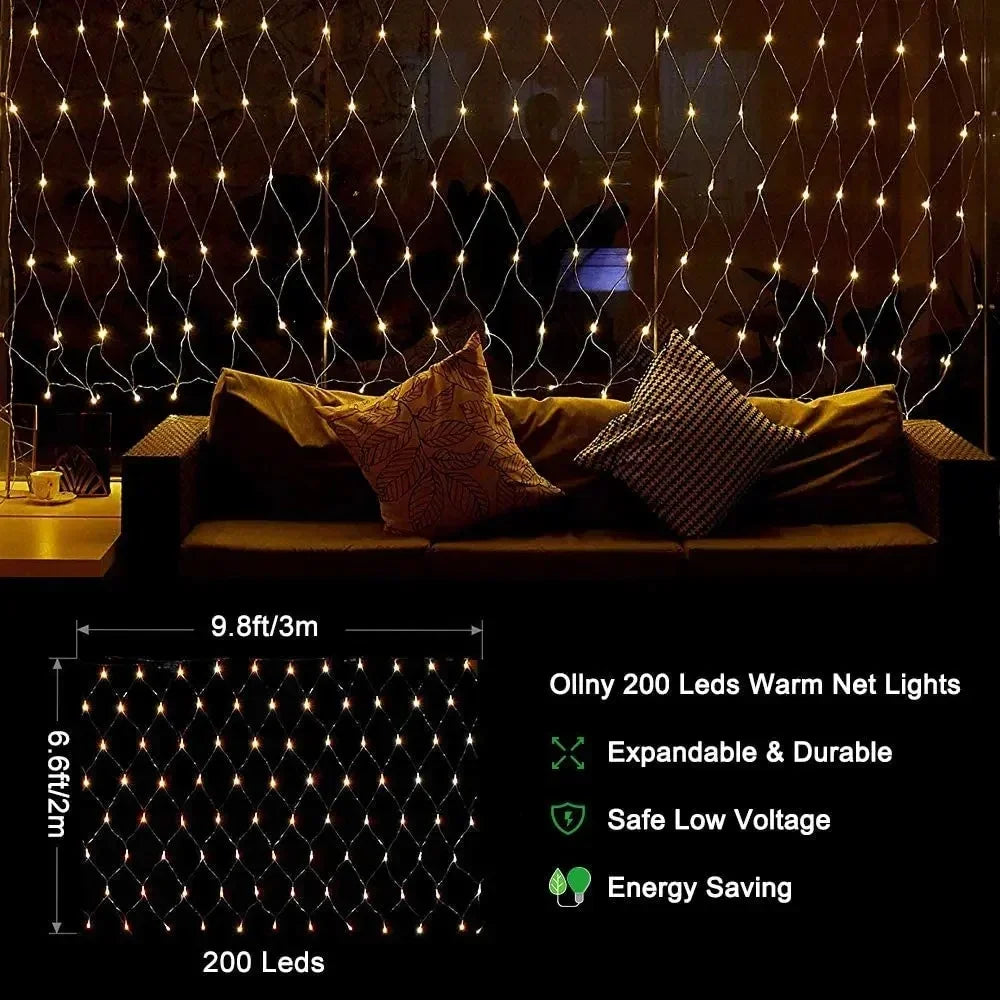 Decorações de natal lâmpada led rede de pesca luz ao ar livre à prova dwaterproof água rua árvore decoração luz festival casamento malha luz