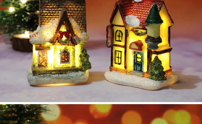 Natal led luz casa enfeites de árvore de natal led resina pequena vila casa natal brilho decoração presente feliz ano novo decorações dc05