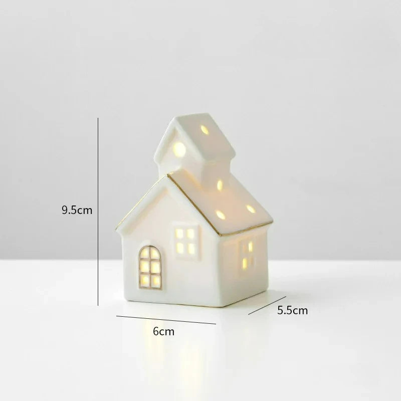 Enfeites de Cerâmica Criativos para Árvore de Natal: Casa de Neve Luminosa para Arranjo de Cenário e Pequenos Enfeites de Mesa