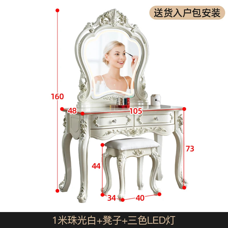 European Decor Makeup Vanity Desk Wooden Drawer White Black Makeup Vanity Desk Mirror Corner Komody Master Bedroom Furniture
